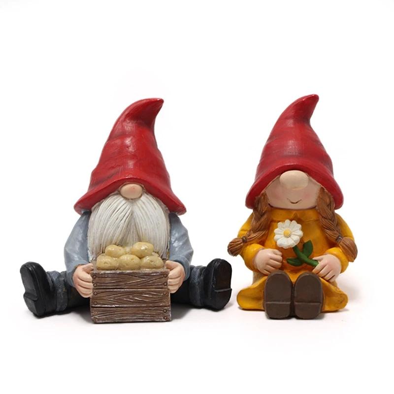 Exquisite Couple Gnome Statue Garden Faceless Dwarf Figurine Outdoor Ornament